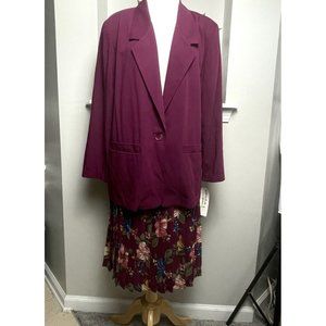 Vtg 90's Alfred Dunner Pleated Skirt Set Petite Sz 10/12 Wine Floral Midi New